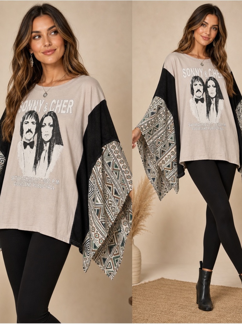 NWT Blue Velvet Sonny & Cher Concert Poncho Top Boho Aztec Sleeves L/XL Fits 2X - Picture 2 of 6